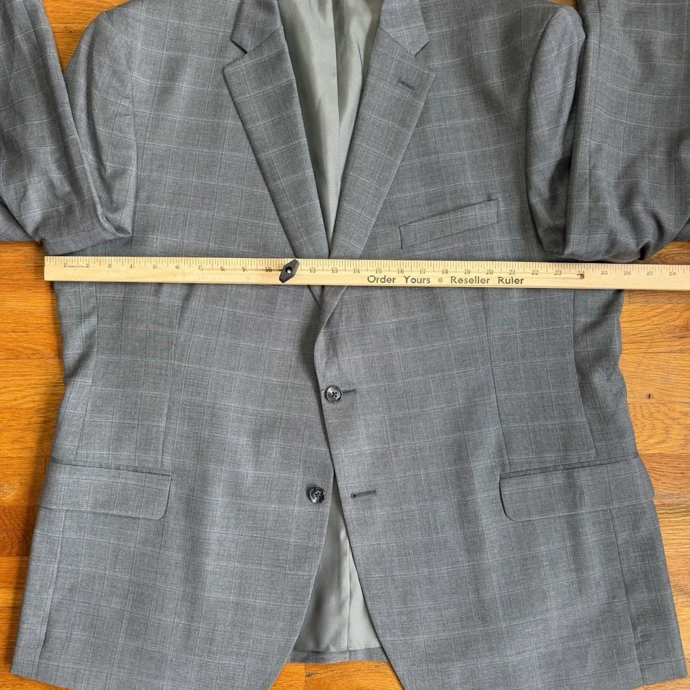 Jos A Bank Mens Suit 50R 45x30 Grey Windowpane Two Button Wool Tailored Fit